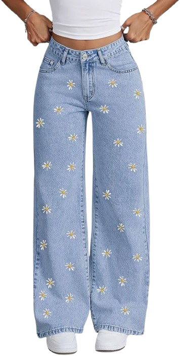 Daisy Embroidered Wide Leg Trousers