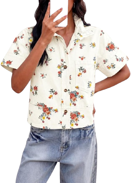 Polka Dot Cropped Denim Shirt