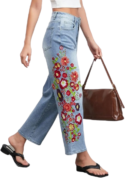 Floral Print Cropped Ankle Jeans